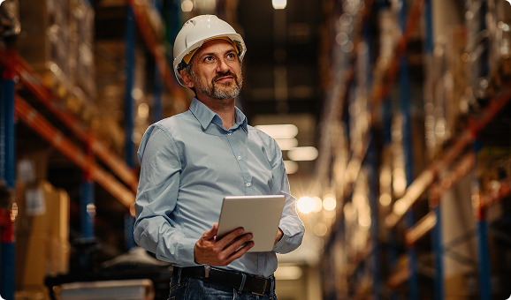 large clean warehouse with shelfs carboard boxes products generative ai