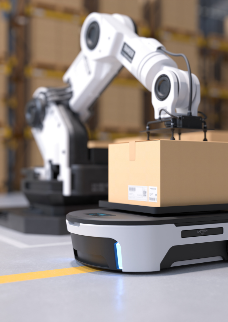 warehouse robotic arm placing a box warehouse robotic arm placing a box