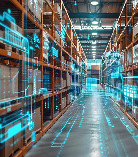 warehouse with digital logistics overlay